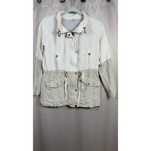 Blu Pepper Anthro Utility Jacket Womens XS  Linen Pockets Beige Off White Grey